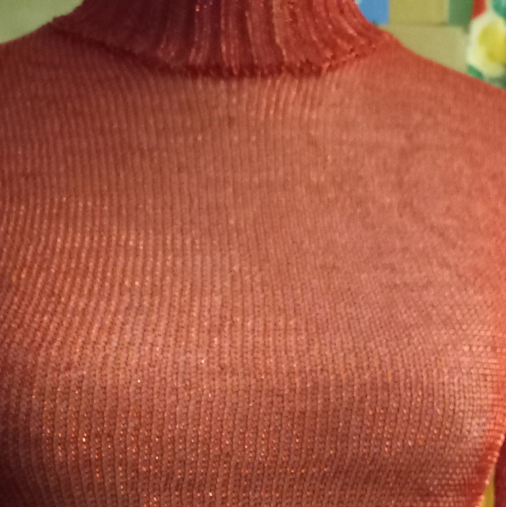 New,tag,red sheer glitter mesh metallic turtleneck l/s sweater top size medium. - Picture 2 of 14